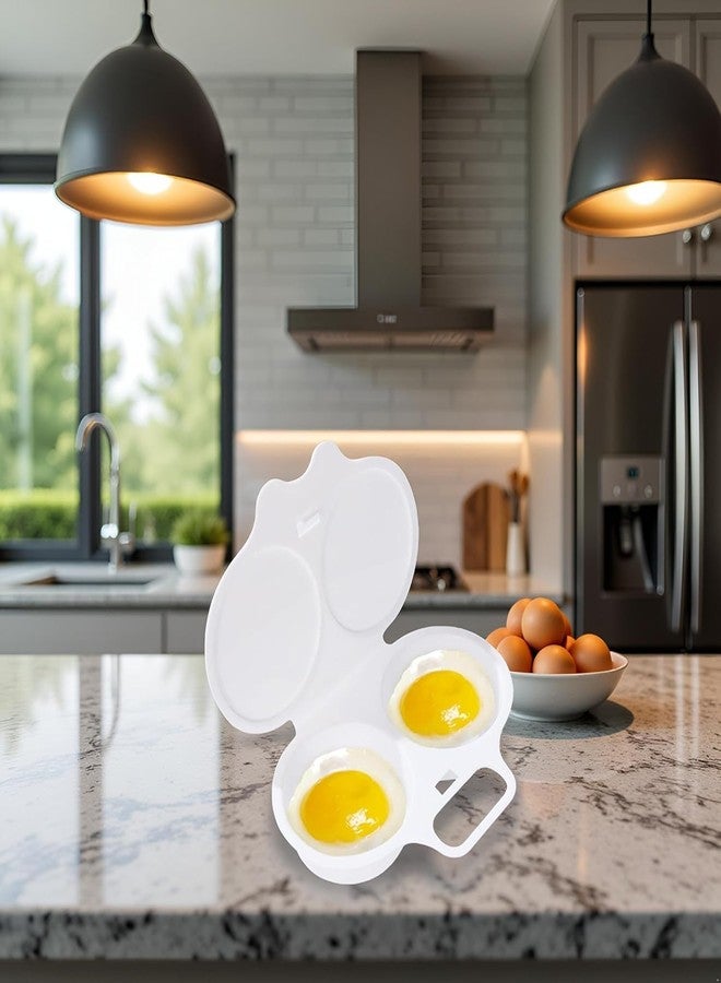 GOUDOGEDC 1Pc White Egg Poacher, Microwave Egg Boiler Poacher, 2 Cavity Nonstick Poached Egg Maker With Lid, Egg Poacher Microwave Egg Cooker, Double Drain Poached Egg Cups Cookware（13 * 5cm） - Image 4